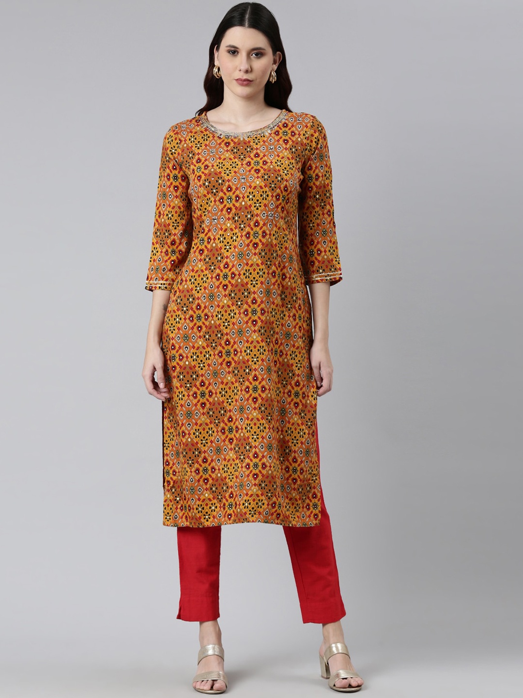 

Neerus Women Mustard Yellow Printed Kurta
