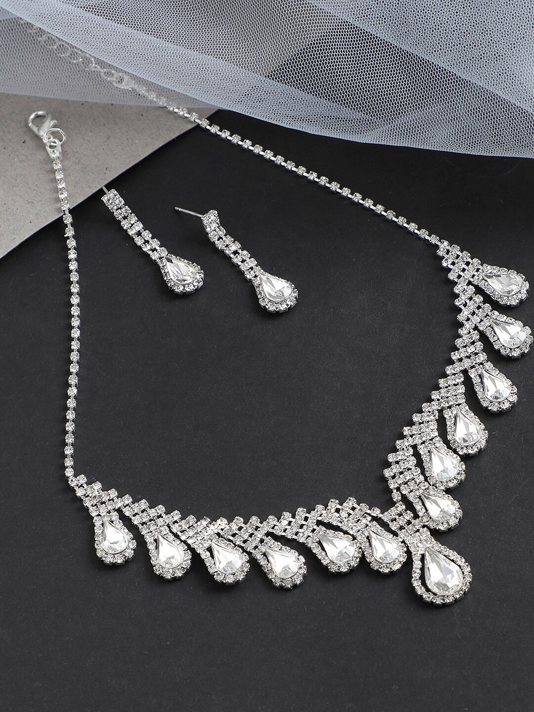 

SOHI Silver-Plated White Artificial Stone-Studded Jewellery Set