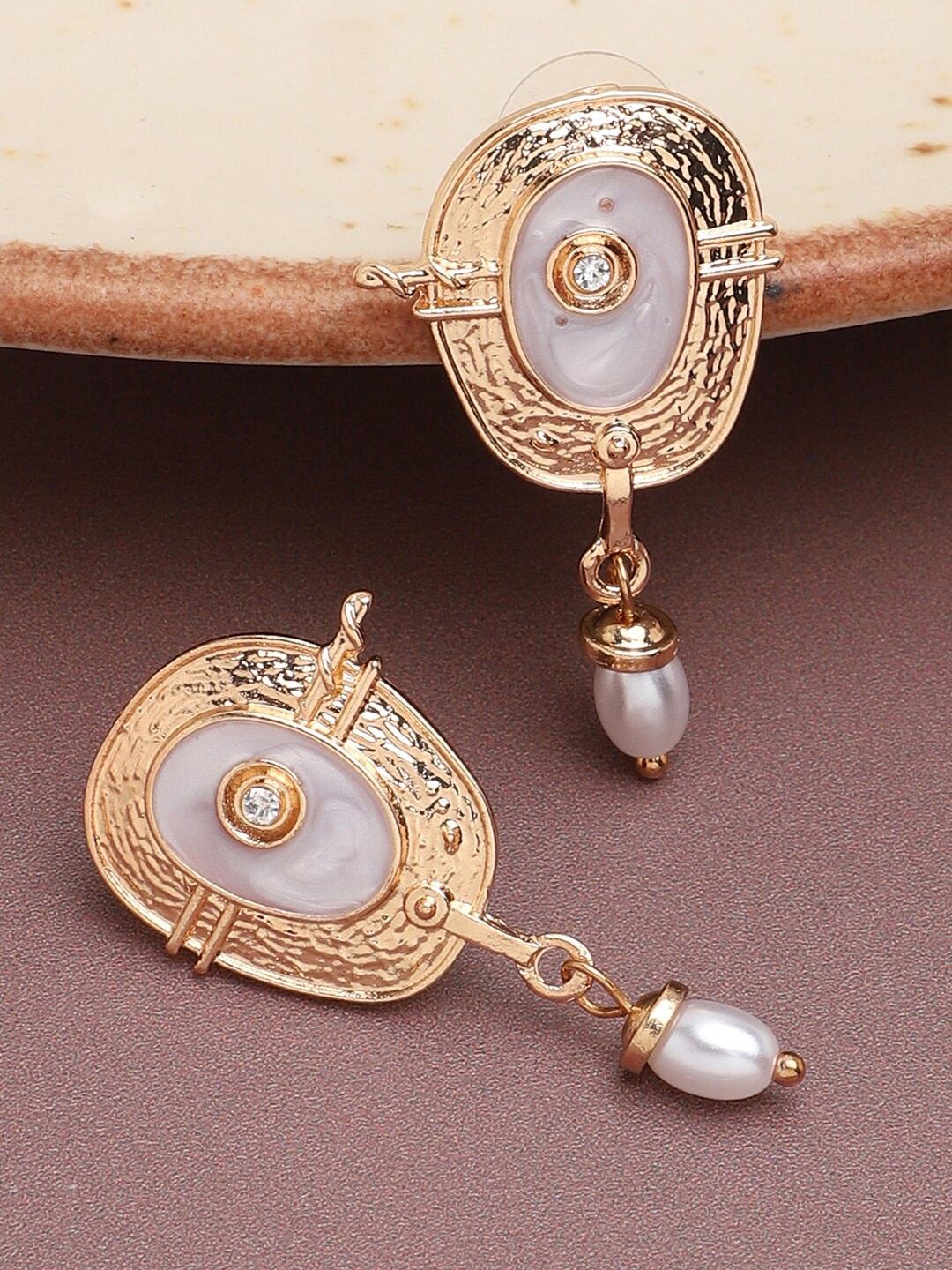 

SOHI White Contemporary Gold-Plated Drop Earrings