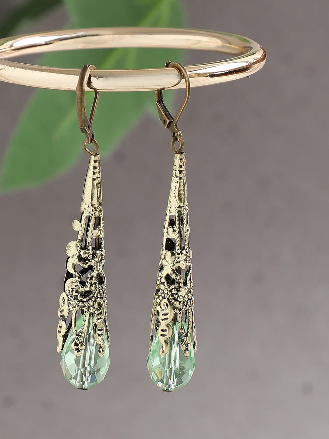 

SOHI Sea Green & Gold-Plated Contemporary Drop Earrings
