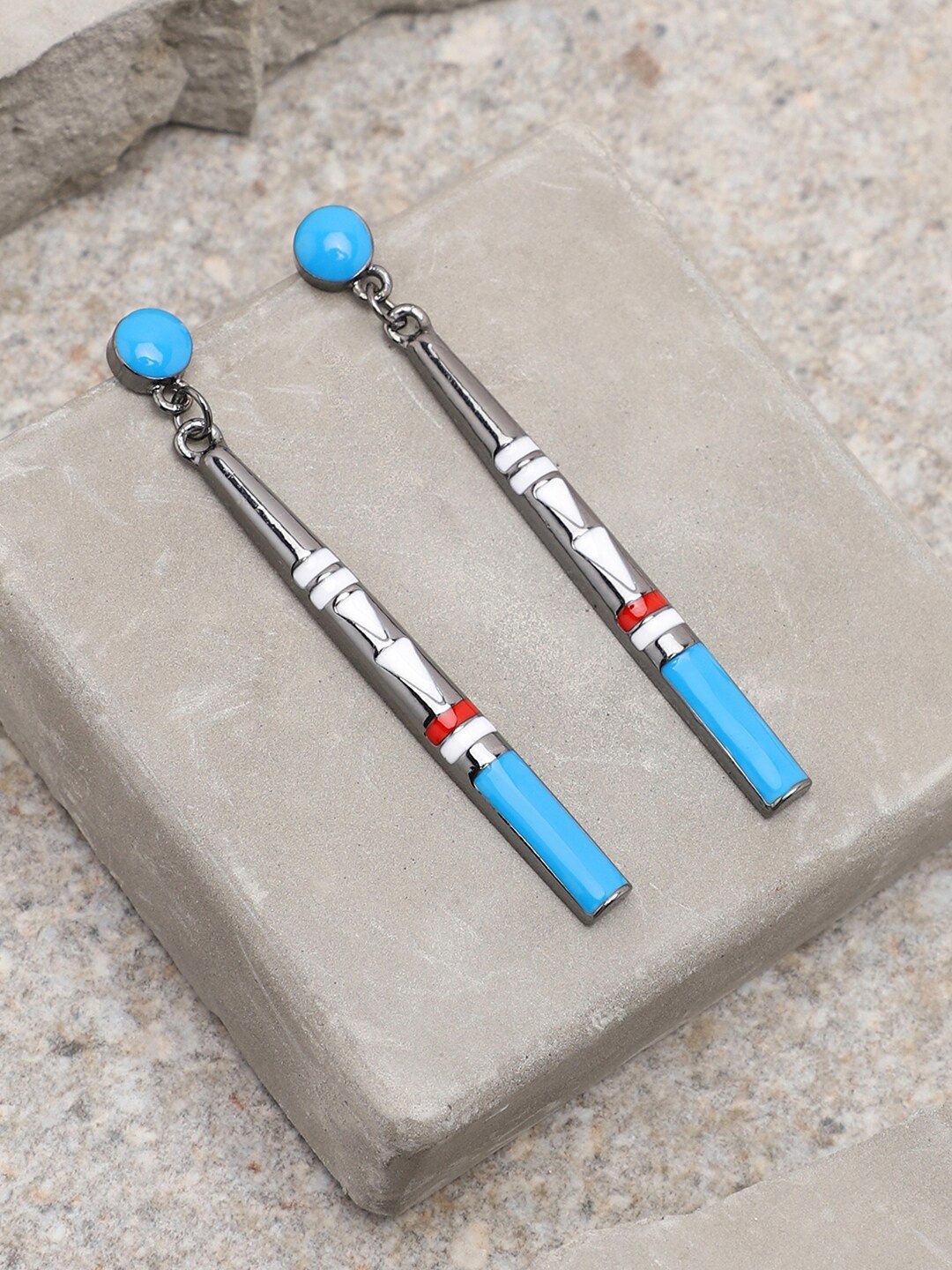 

SOHI Blue & Silver-Plated Contemporary Drop Earrings