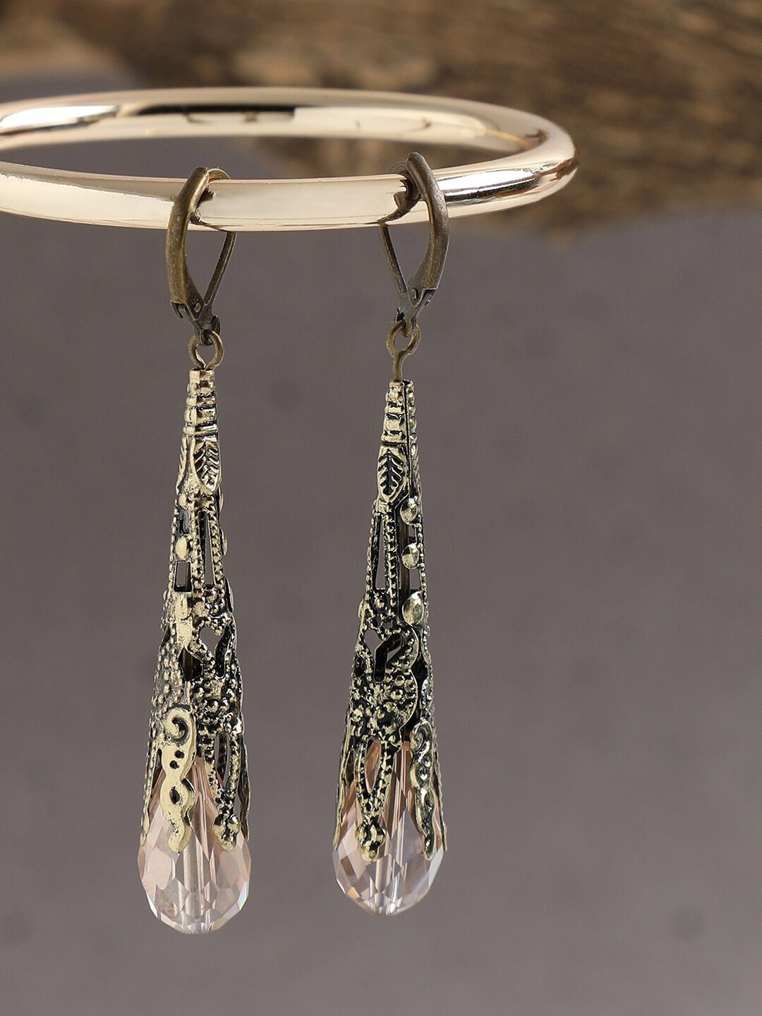 

SOHI Peach-Coloured & Gold-Plated Contemporary Drop Earrings