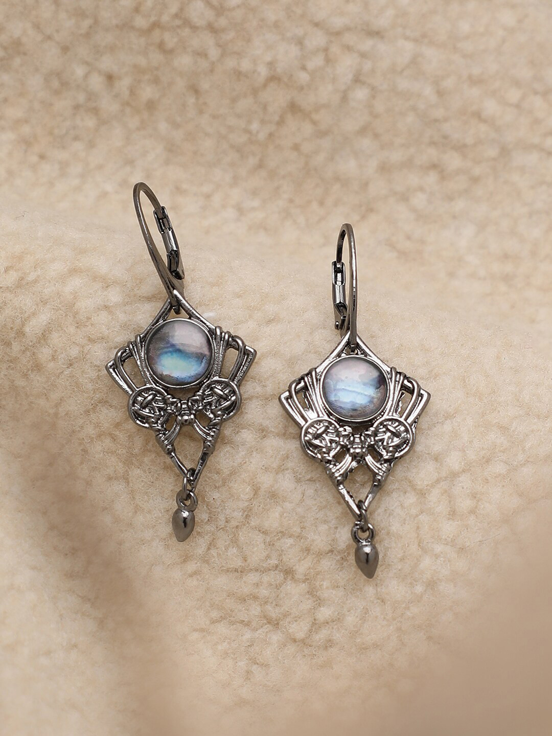 

SOHI Blue & Silver-Plated Contemporary Drop Earrings