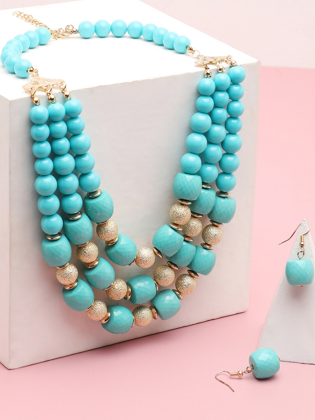

SOHI Gold-Plated Turquoise Blue Beaded Jewellery Set