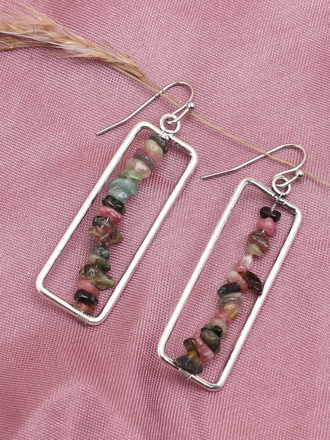 

SOHI Brown & Blue Geometric Silver Plated Drop Earrings