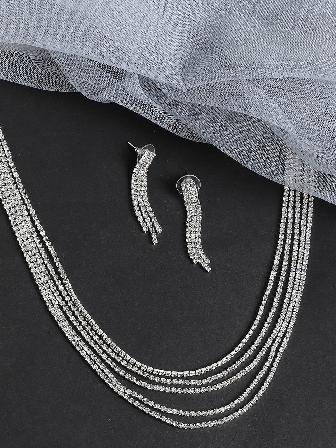 

SOHI Silver-Plated Stone-Studded & Beaded Jewellery Set