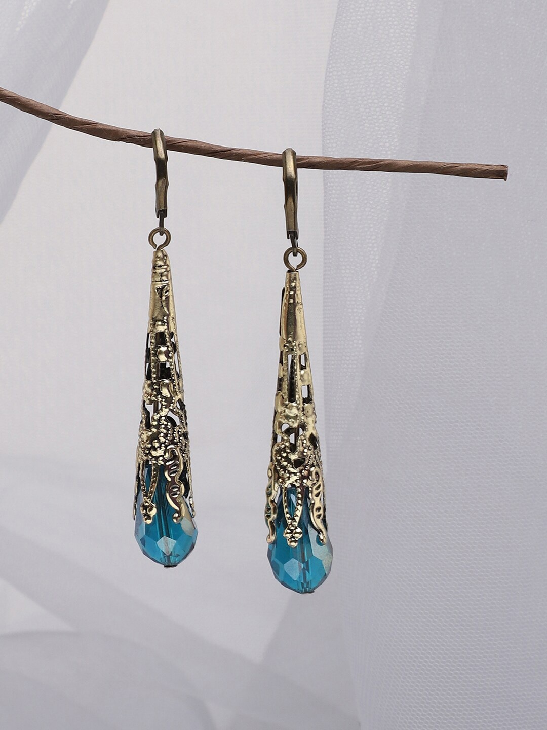 

SOHI Blue & Gold-Plated Contemporary Drop Earrings