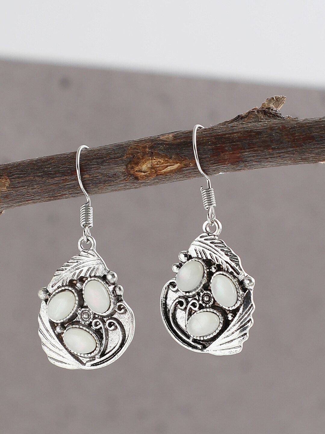 

SOHI White & Silver-Plated Contemporary Drop Earrings