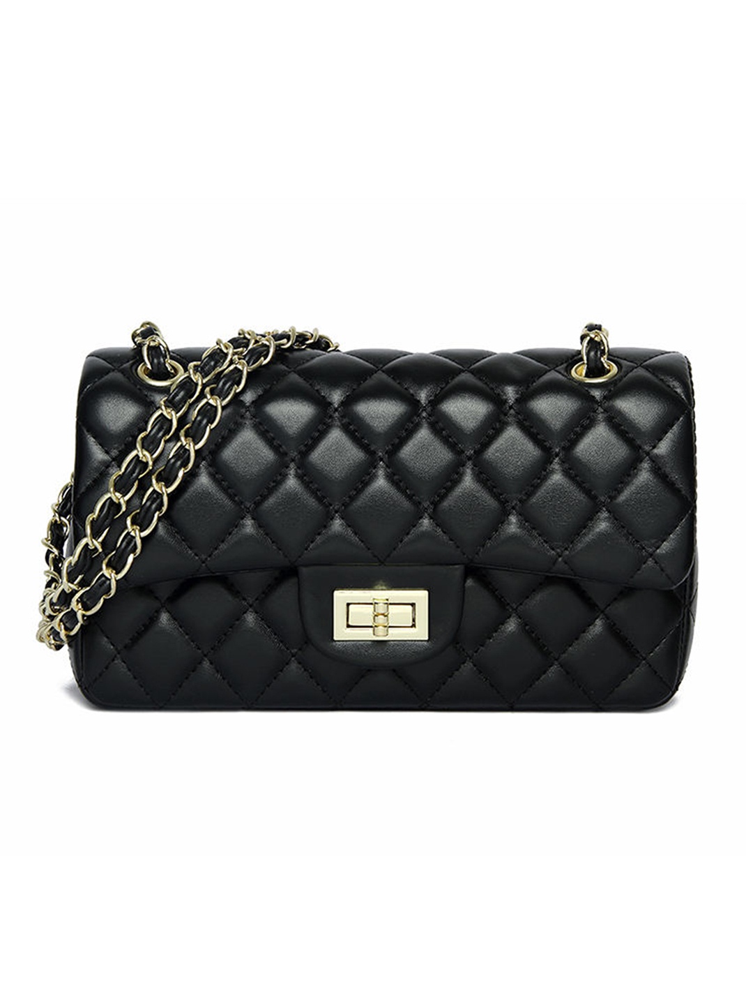 

Angeline Black Textured Swagger Sling Bag with Quilted