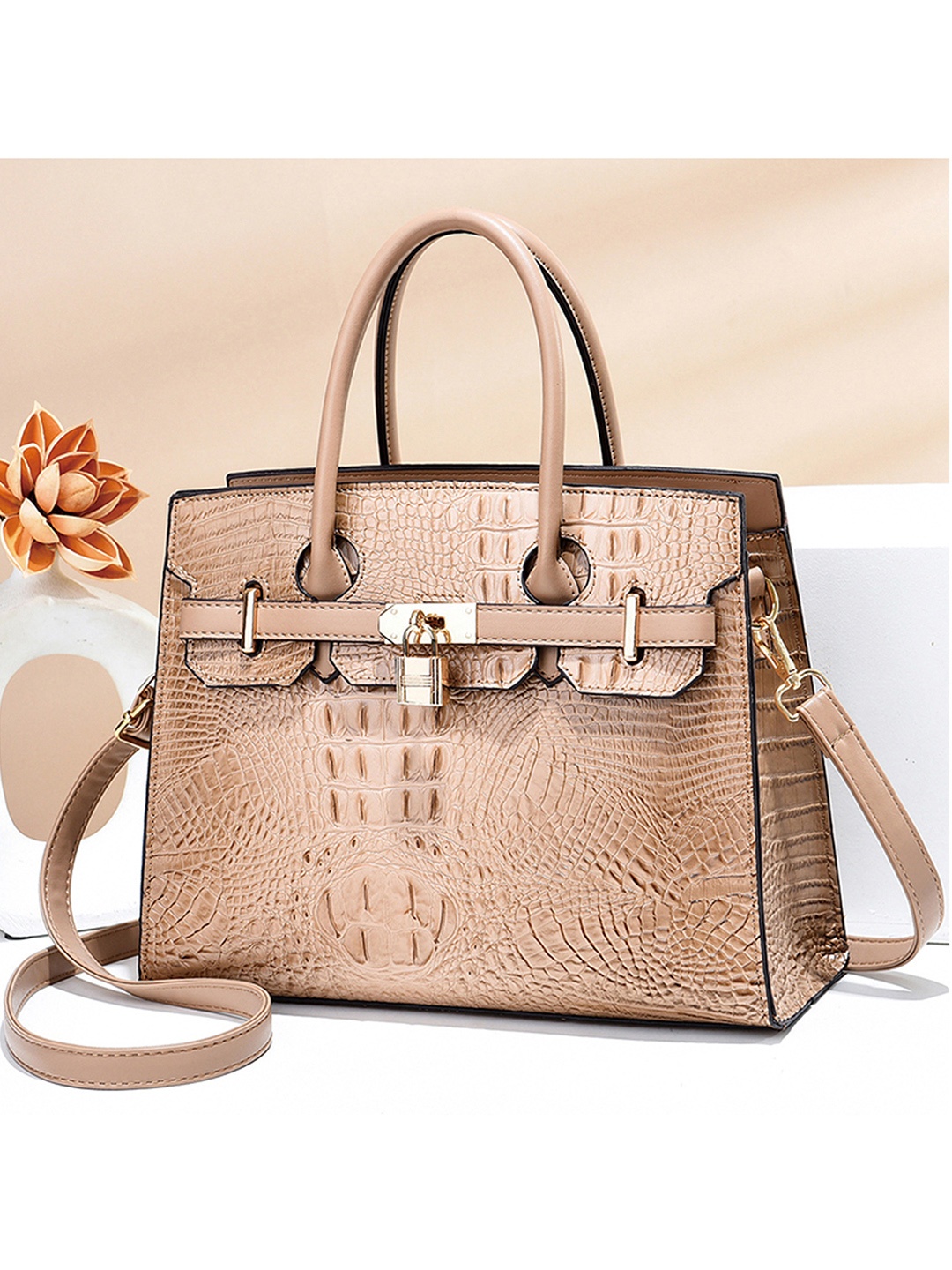 

Angeline Beige Textured Structured Handheld Bag