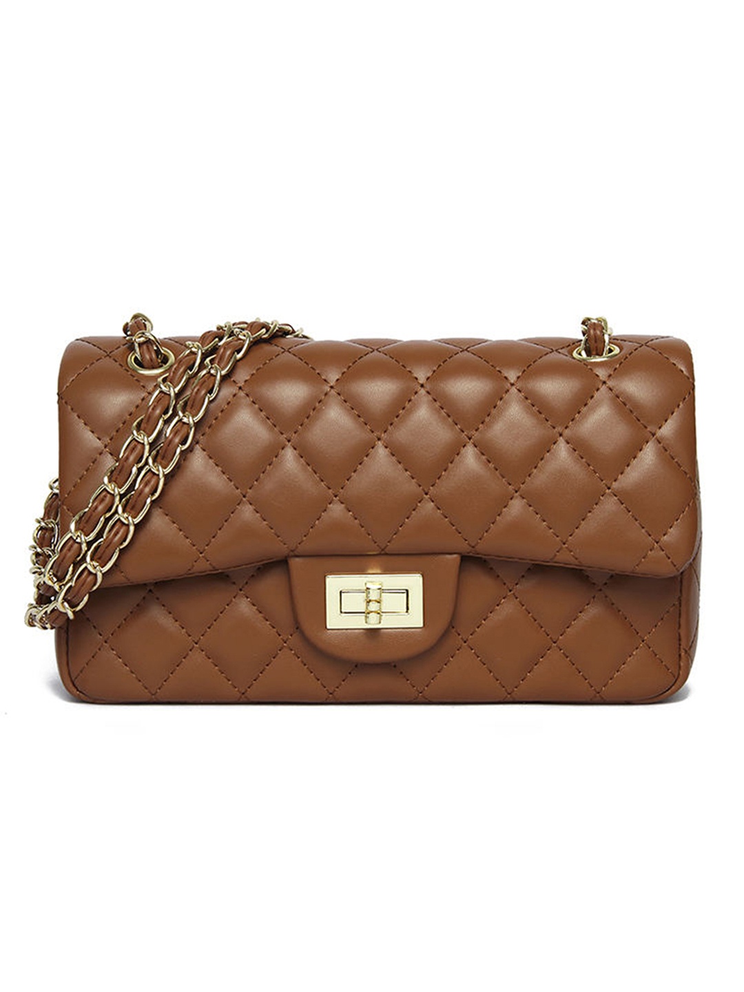 

Angeline Brown Textured Swagger Sling Bag with Quilted