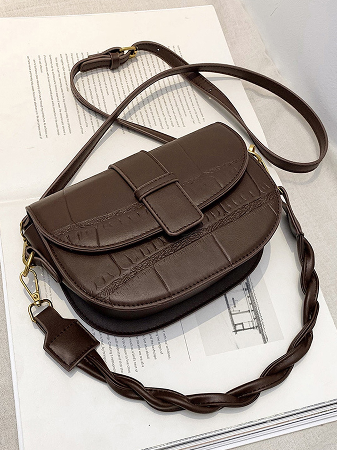 

Angeline Brown Textured Structured Sling Bag