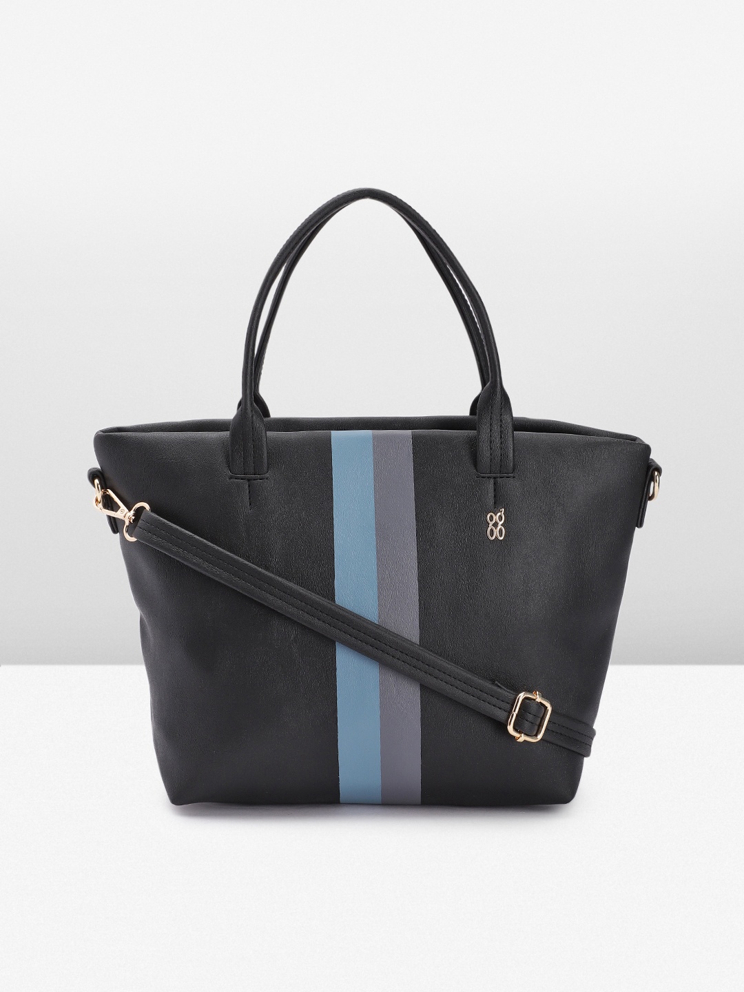 

Baggit Striped Structured Handheld Bag, Black