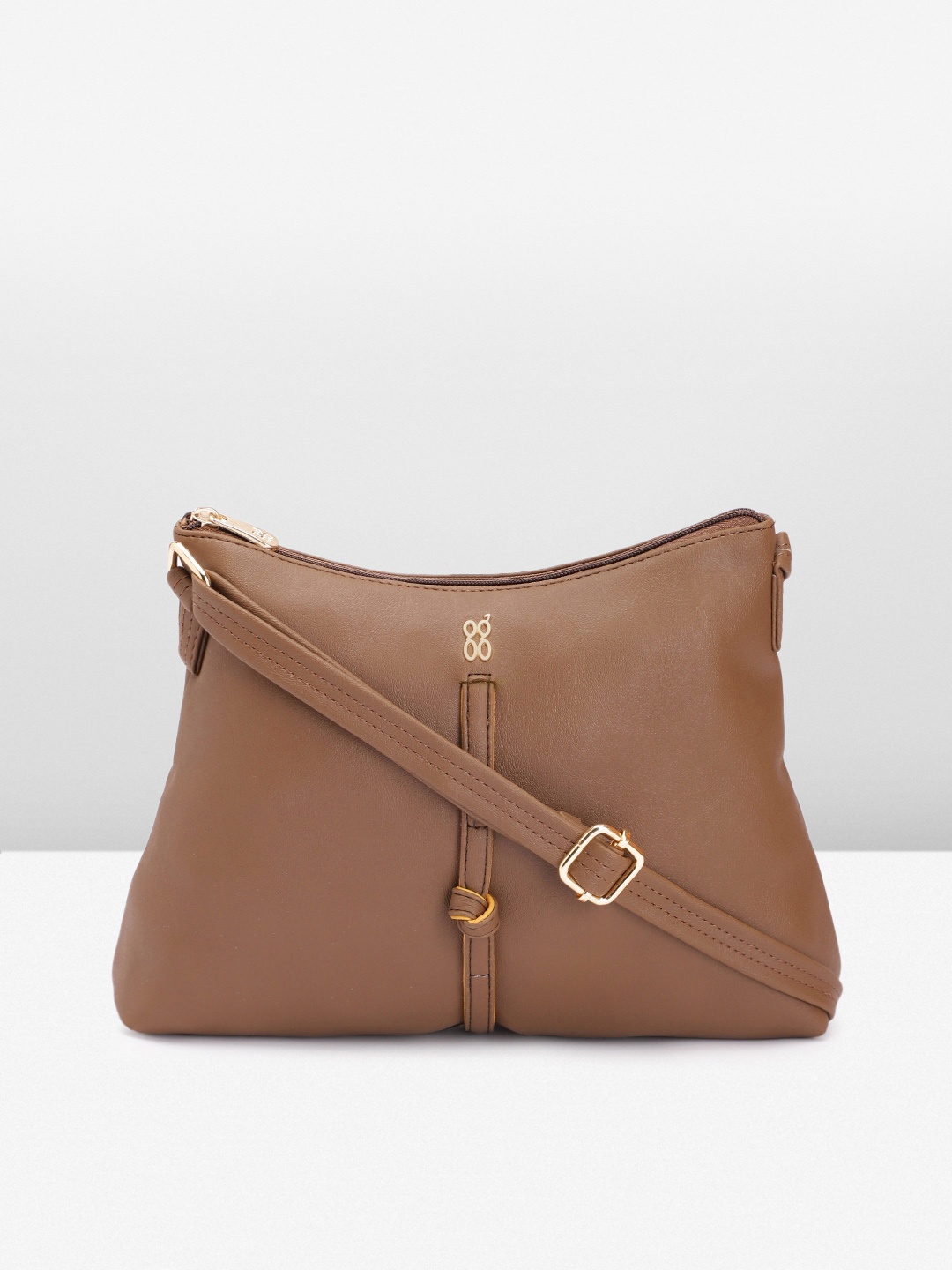 

Baggit Brown Solid PU Structured Sling Bag with Knot Strap Detail