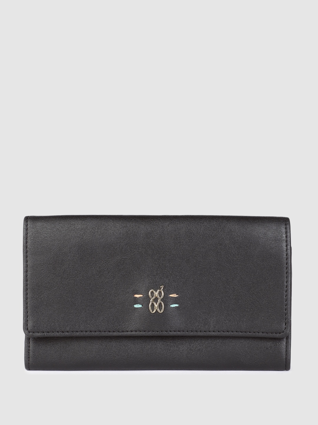 

Baggit Women Solid Three Fold Wallet, Black