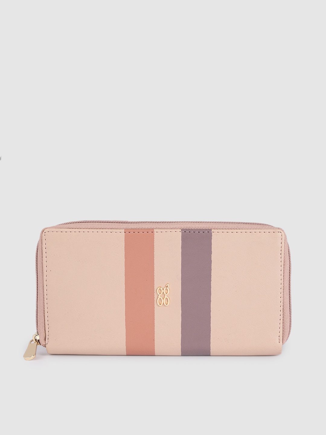 

Baggit Women Striped Zip Around Wallet, Beige