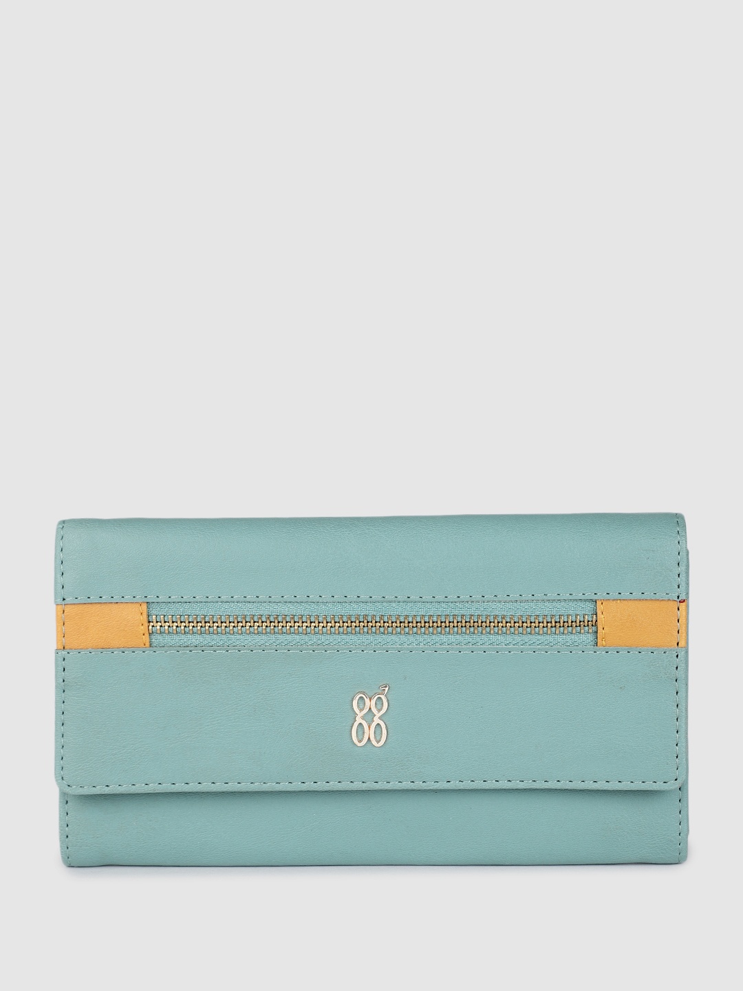 

Baggit Women Solid Zip Detail Three Fold Wallet, Blue