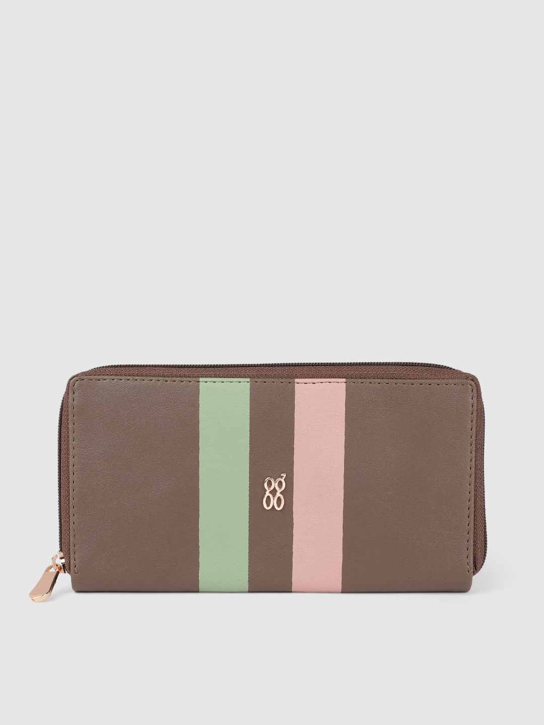 

Baggit Women Striped PU Zip Around Wallet, Olive