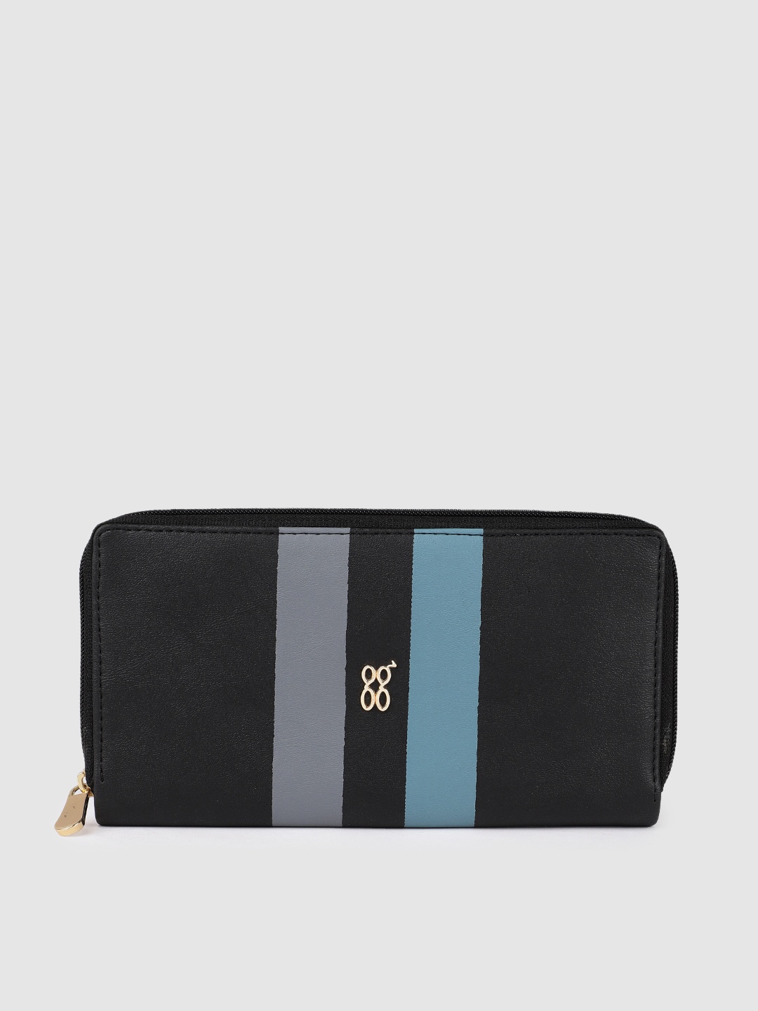 

Baggit Women Striped Zip Around Wallet, Black