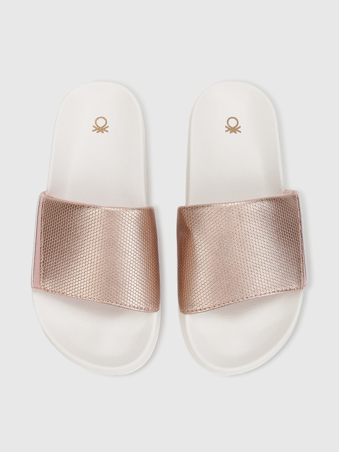 

United Colors of Benetton Women Gold-Toned & White Solid Sliders