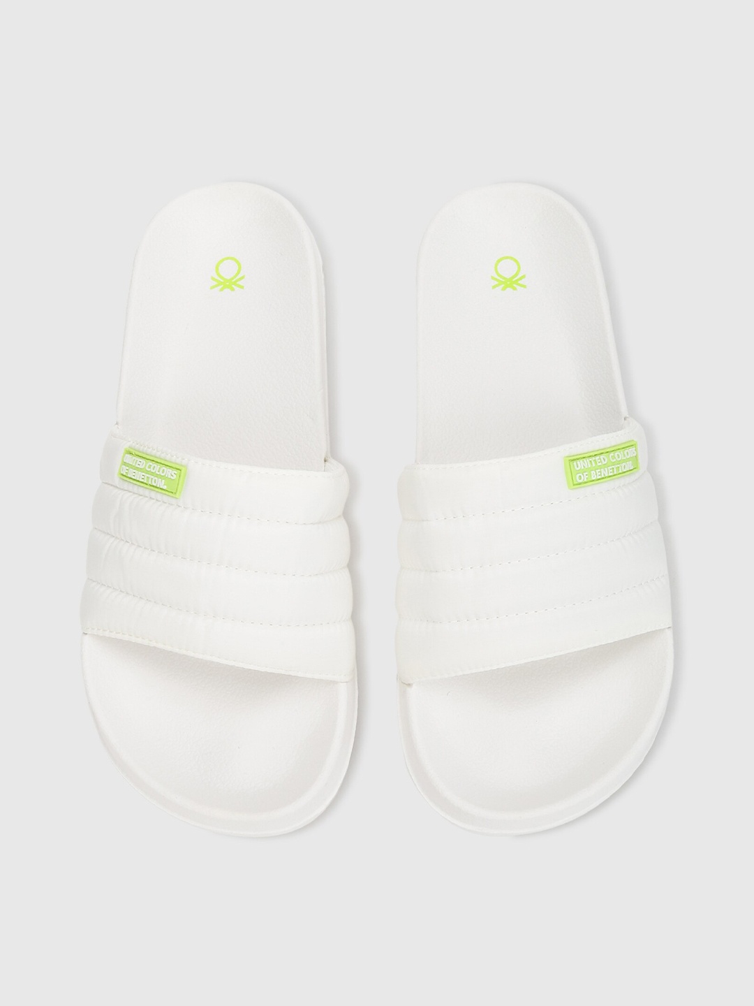 United Colors of Benetton Women White & Green Solid Sliders