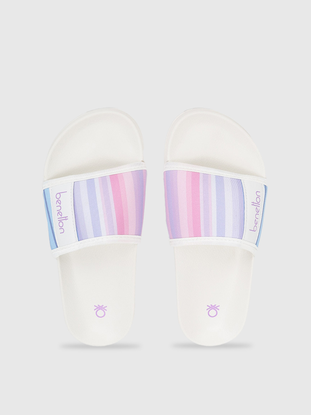 

United Colors of Benetton Women White & Pink Striped Sliders