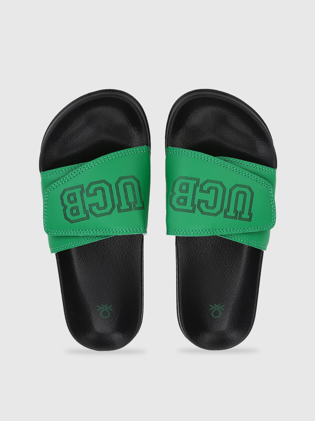 

United Colors of Benetton Women Black & Green Printed Sliders