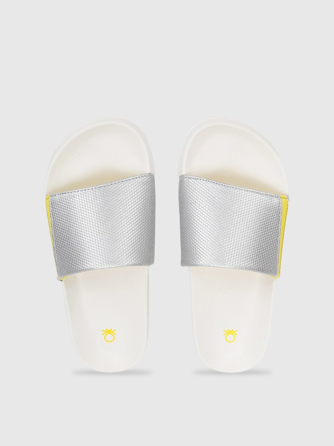 

United Colors of Benetton Women Grey & White Solid Sliders