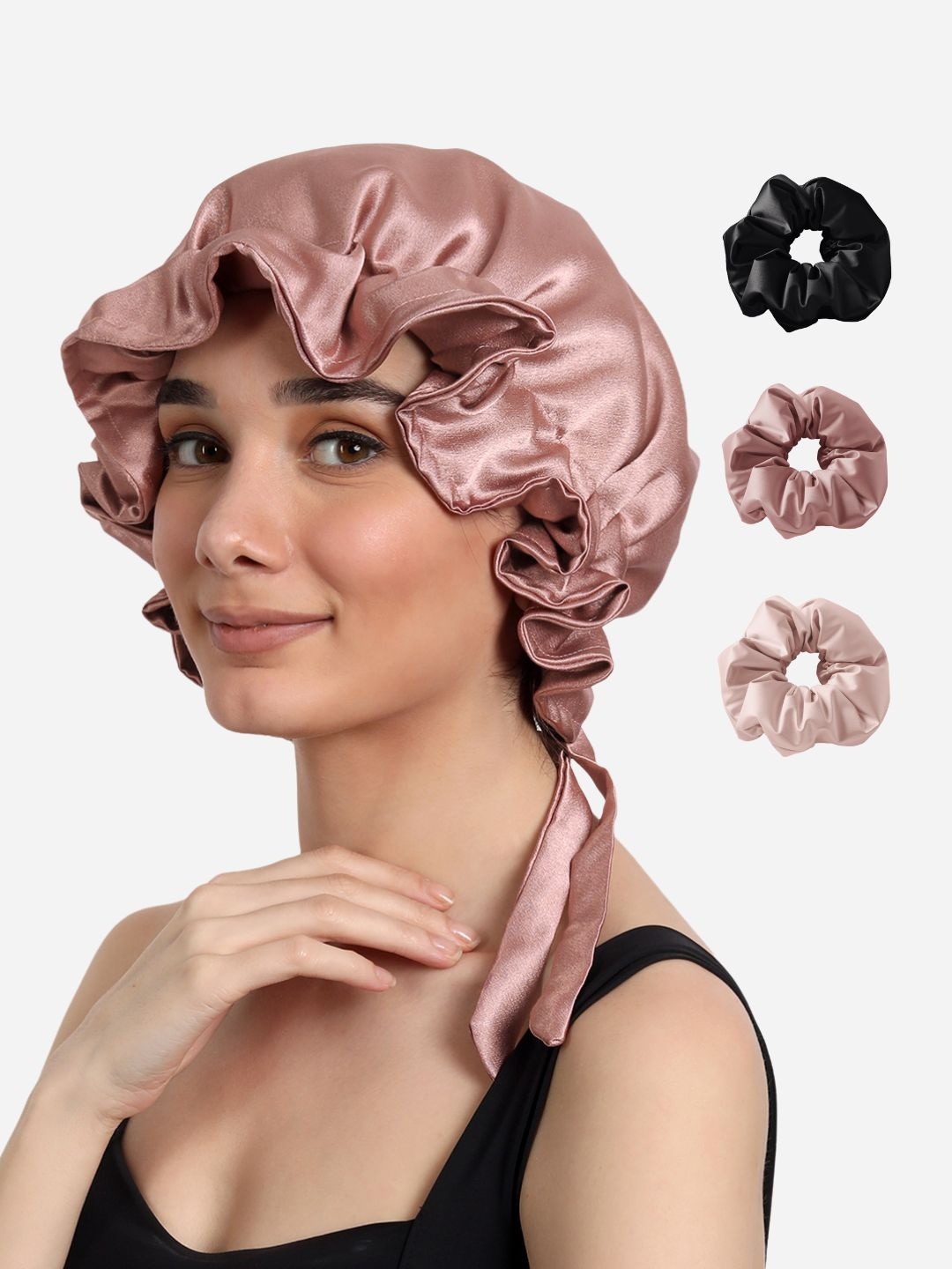 

Mueras Women Rose Hair Accessory Set of Bonnet Sleep Cap Scrunchies Combo