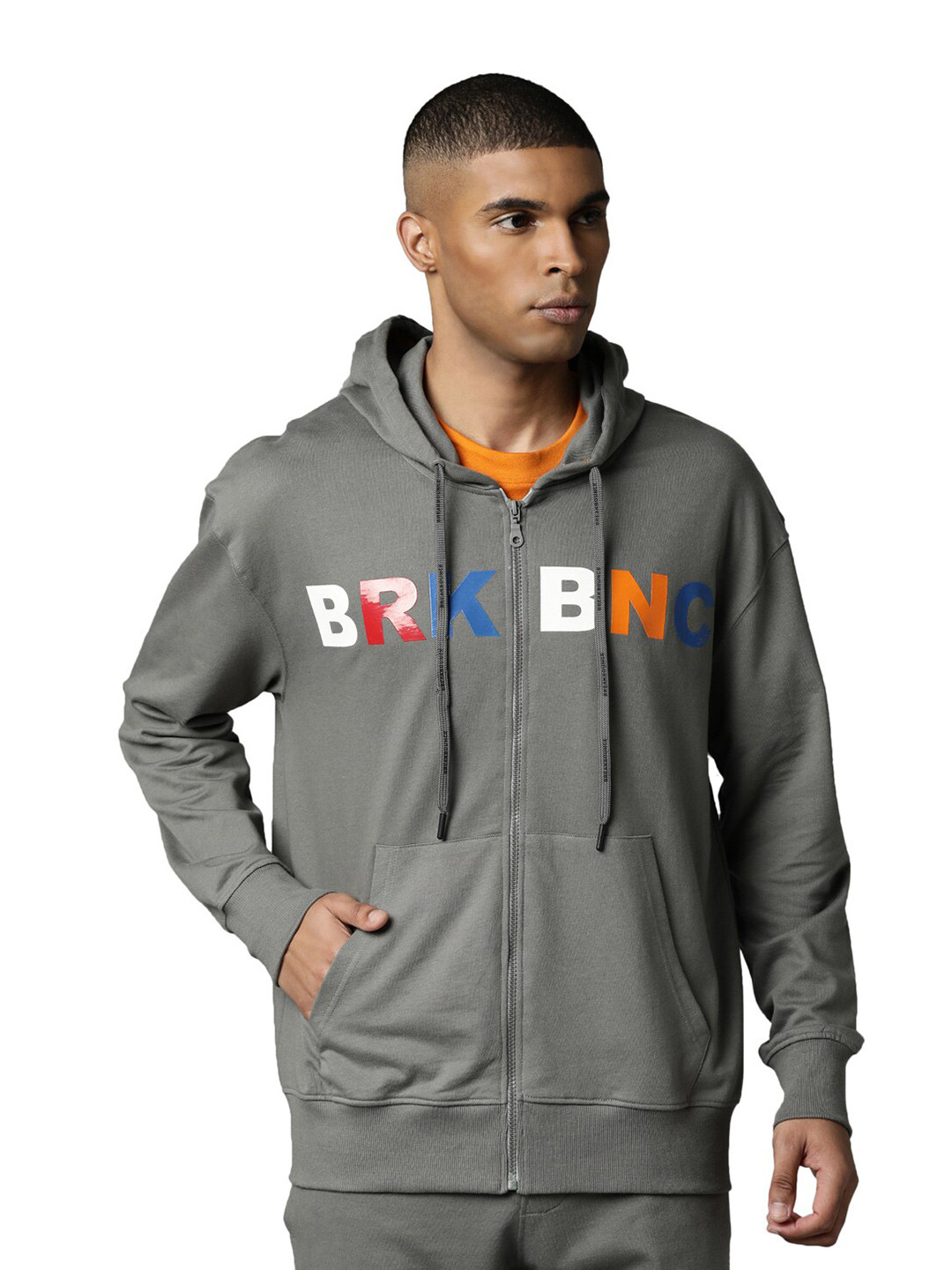 

Breakbounce Men Grey Hooded Pure Cotton Sweatshirt