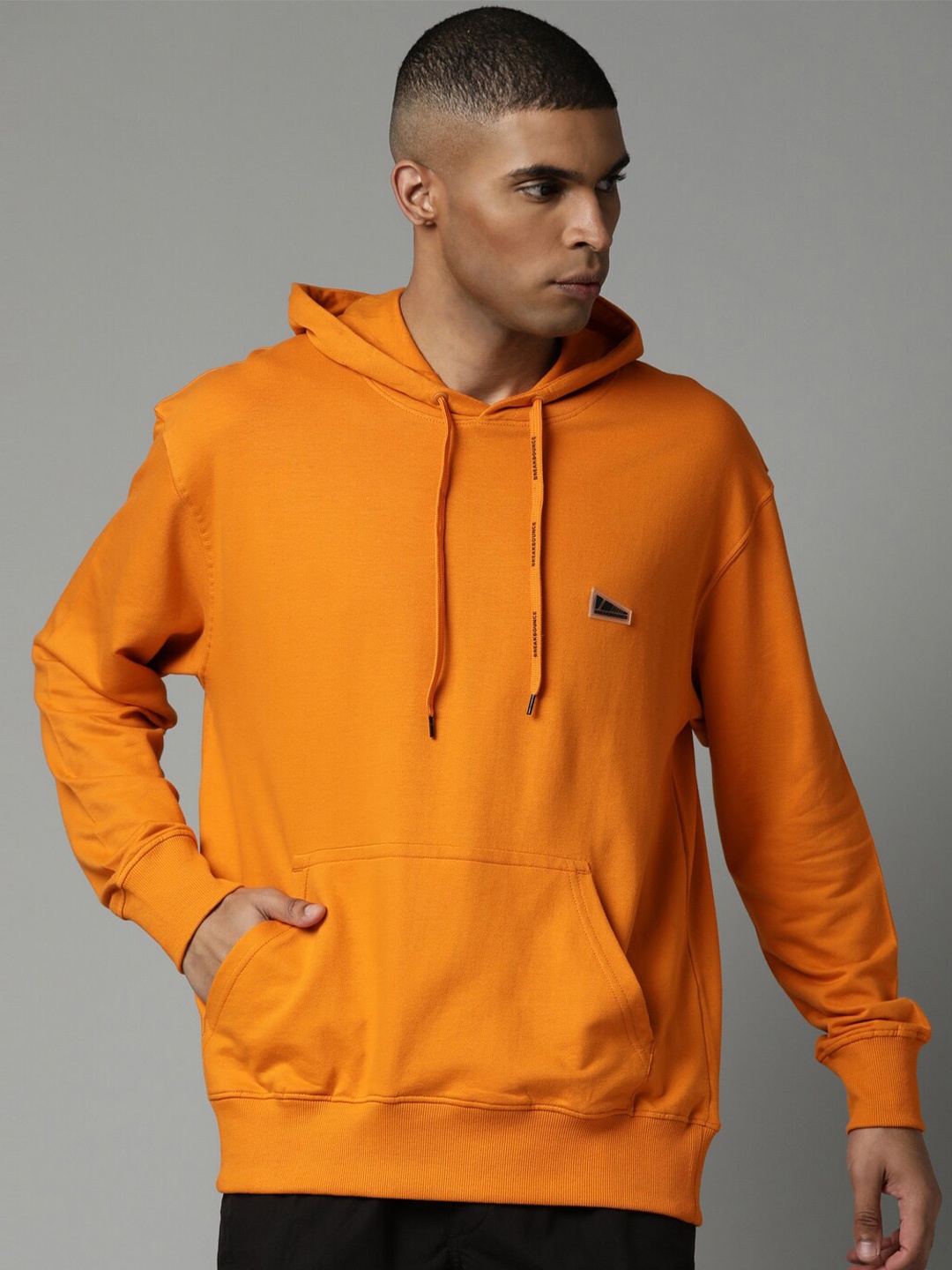 

Breakbounce Men Orange Hooded Pure Cotton Sweatshirt