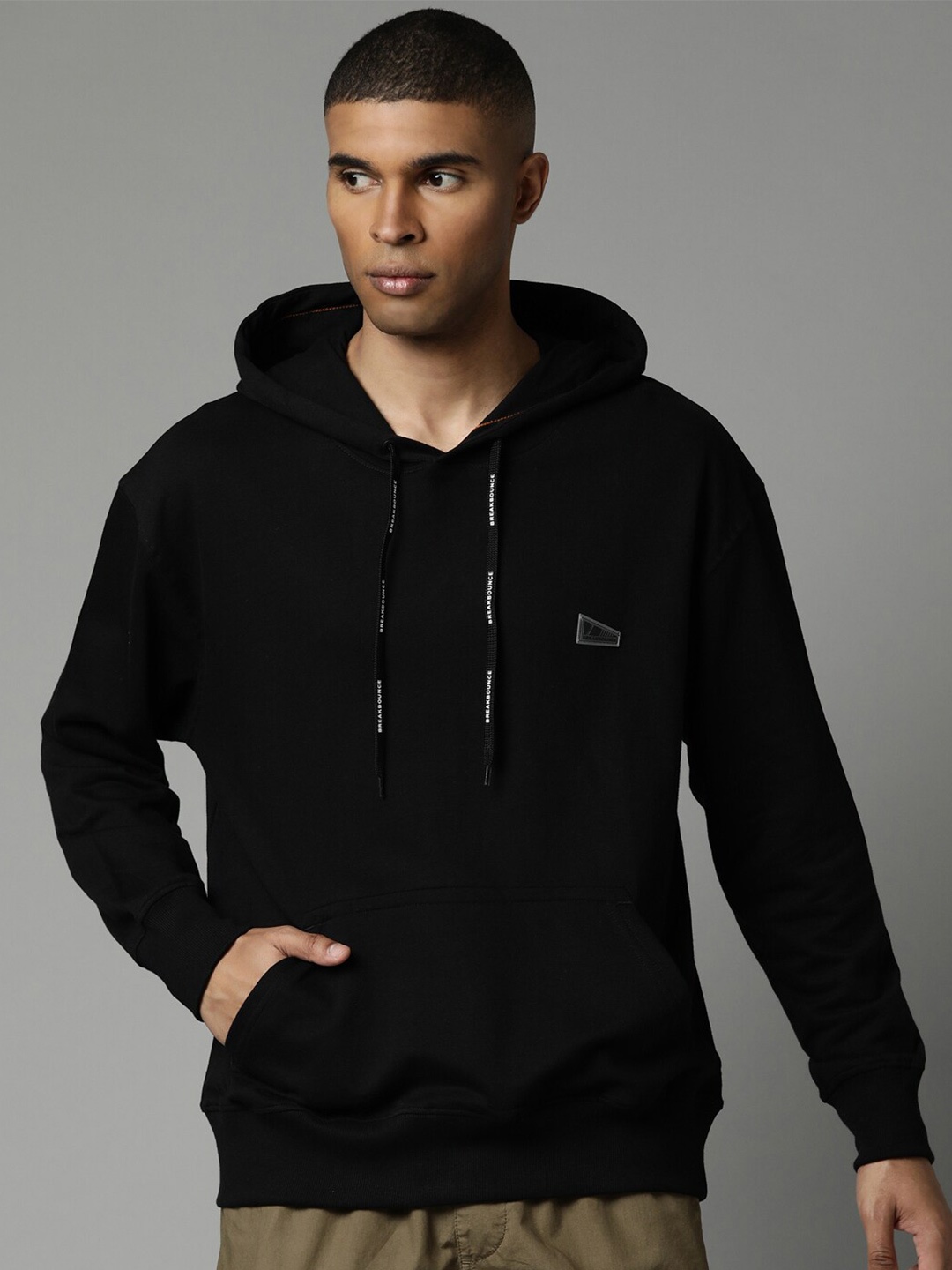 

Breakbounce Men Black Hooded Pure Cotton Sweatshirt
