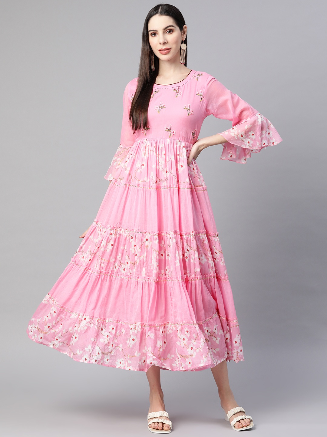 

Readiprint Fashions Pink Floral Printed Ethnic Gown