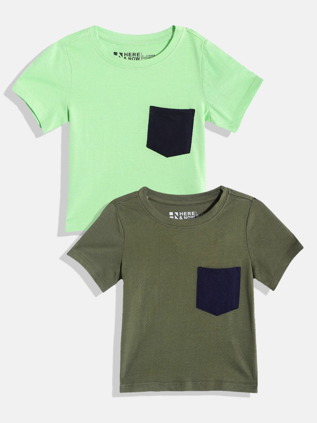

HERE&NOW Boys Green Set of 2 Pure Cotton T-shirt