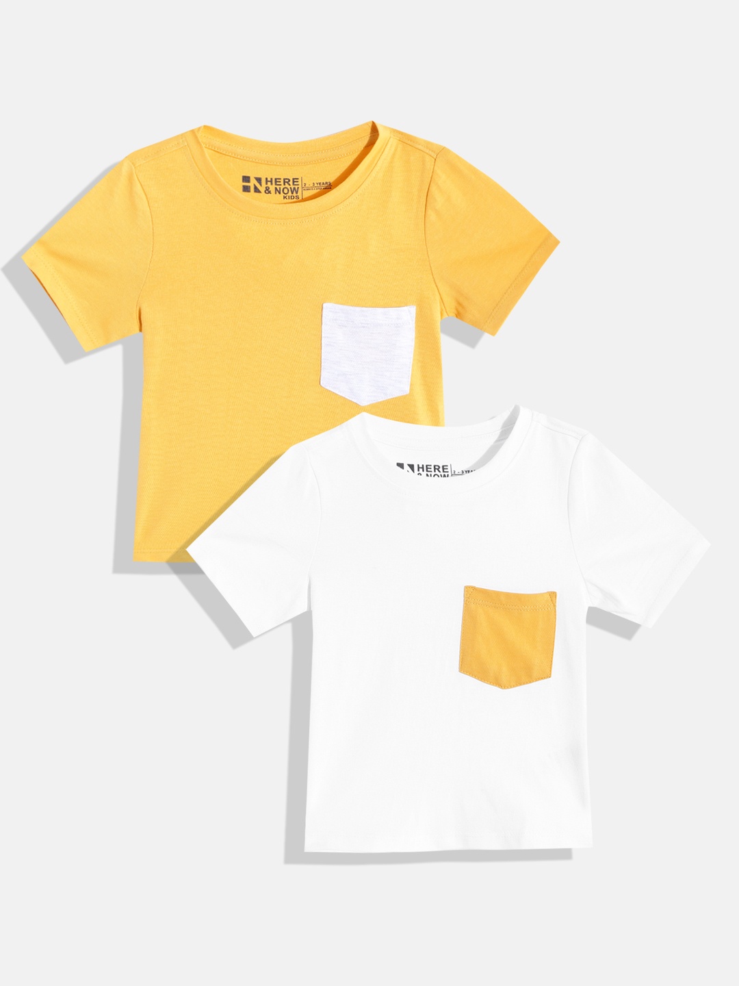 

HERE&NOW Boys Yellow & White Set of 2 Pure Cotton T-shirt