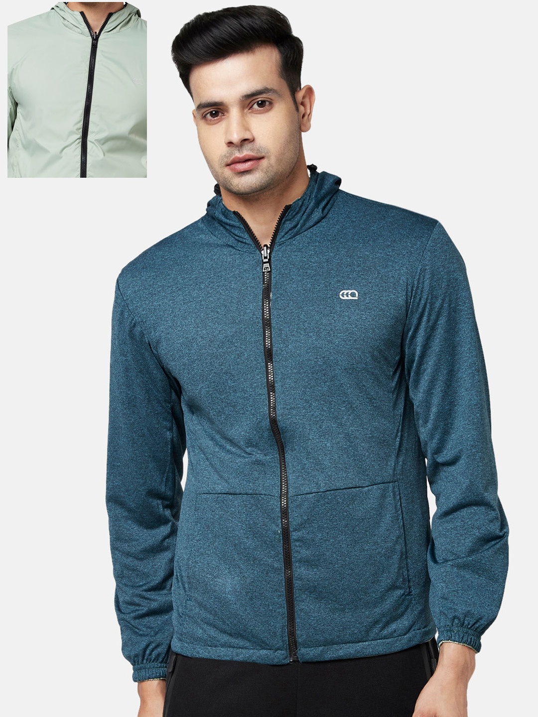 

Ajile by Pantaloons Men Teal & Sea Green Reversible Open Front Jacket