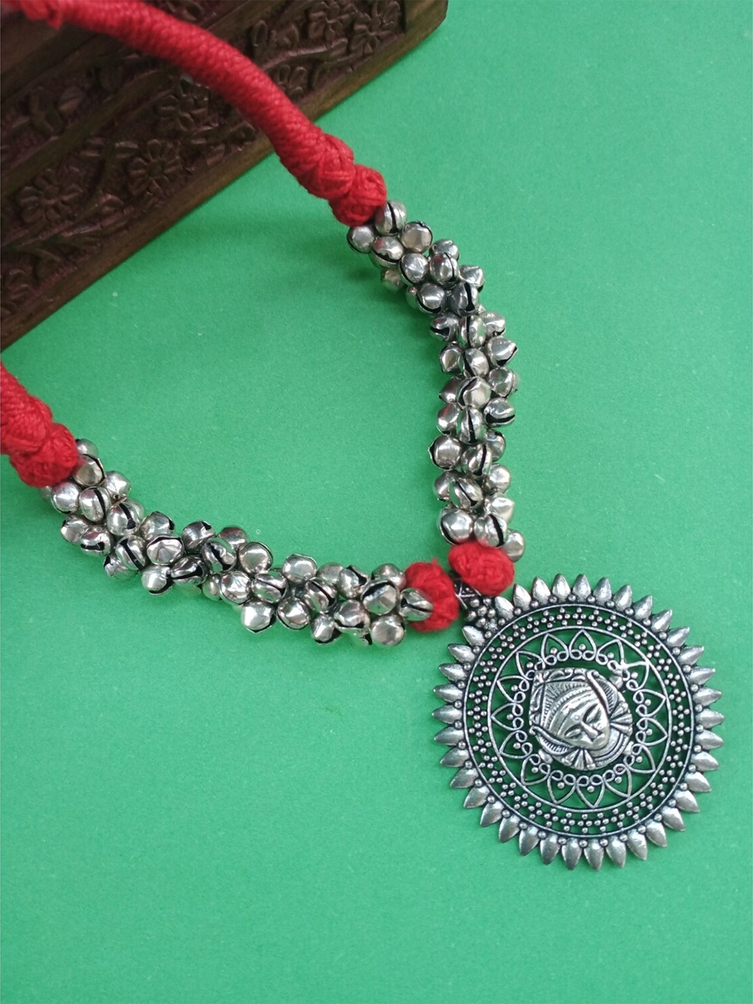 

FIROZA Silver-Toned & Red Oxidised Statement Necklace