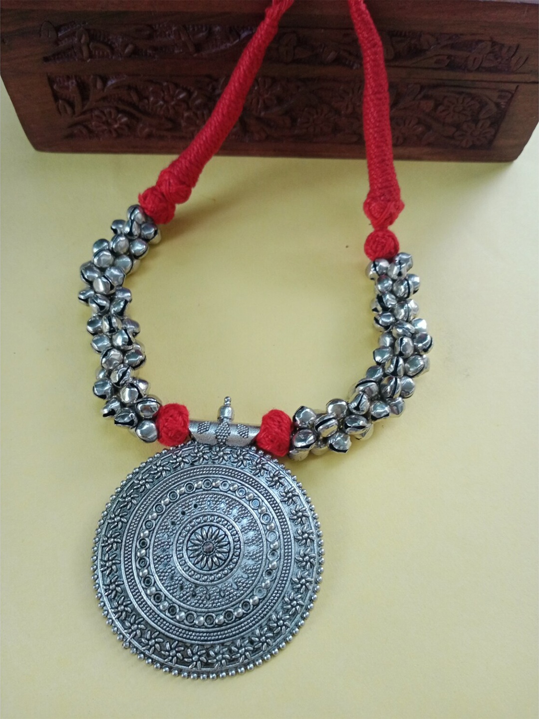 

FIROZA Silver-Toned & Red Oxidised Statement Necklace