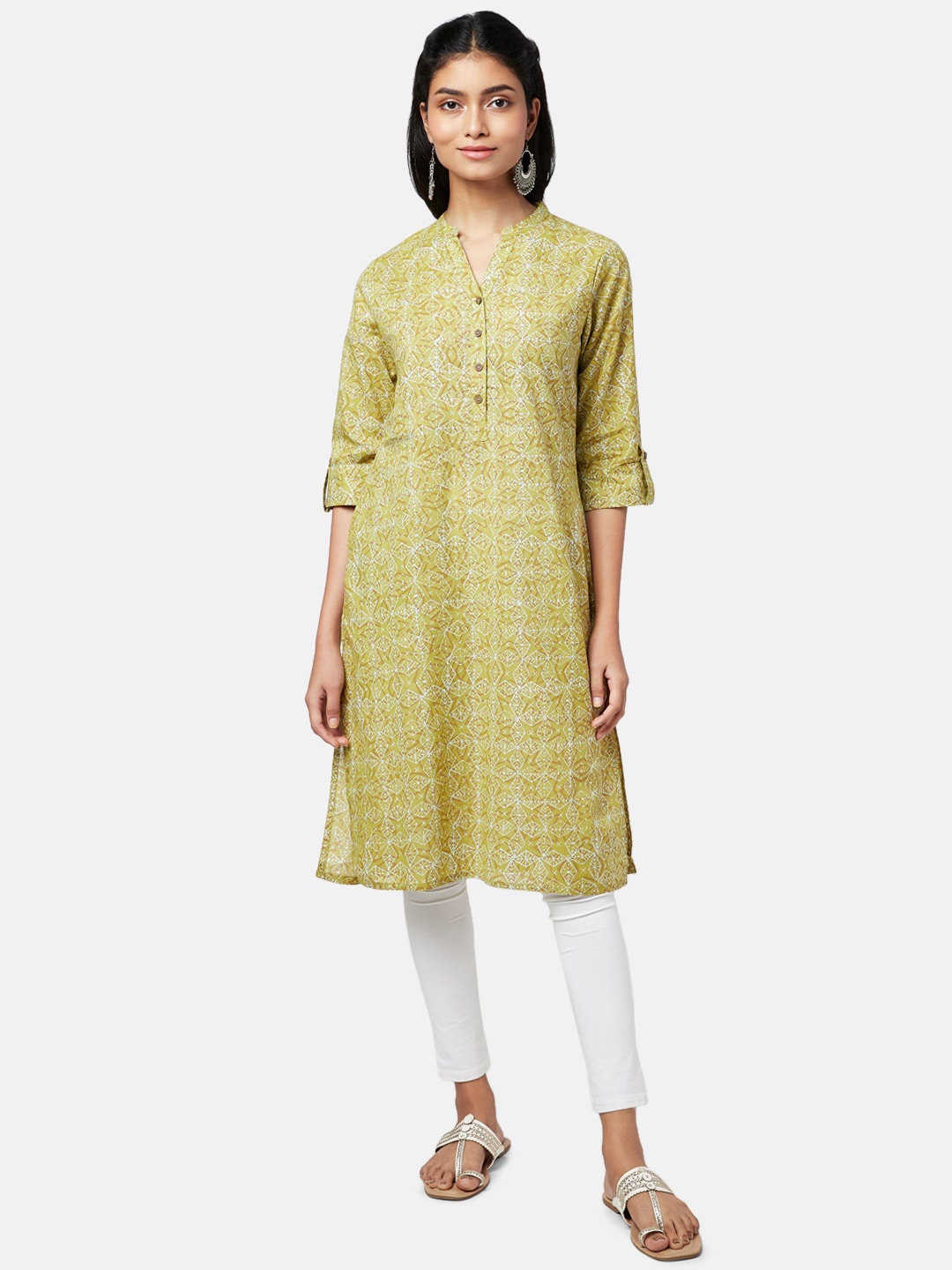 

RANGMANCH BY PANTALOONS Women Mustard Yellow Ethnic Motifs Cotton Printed Kurta