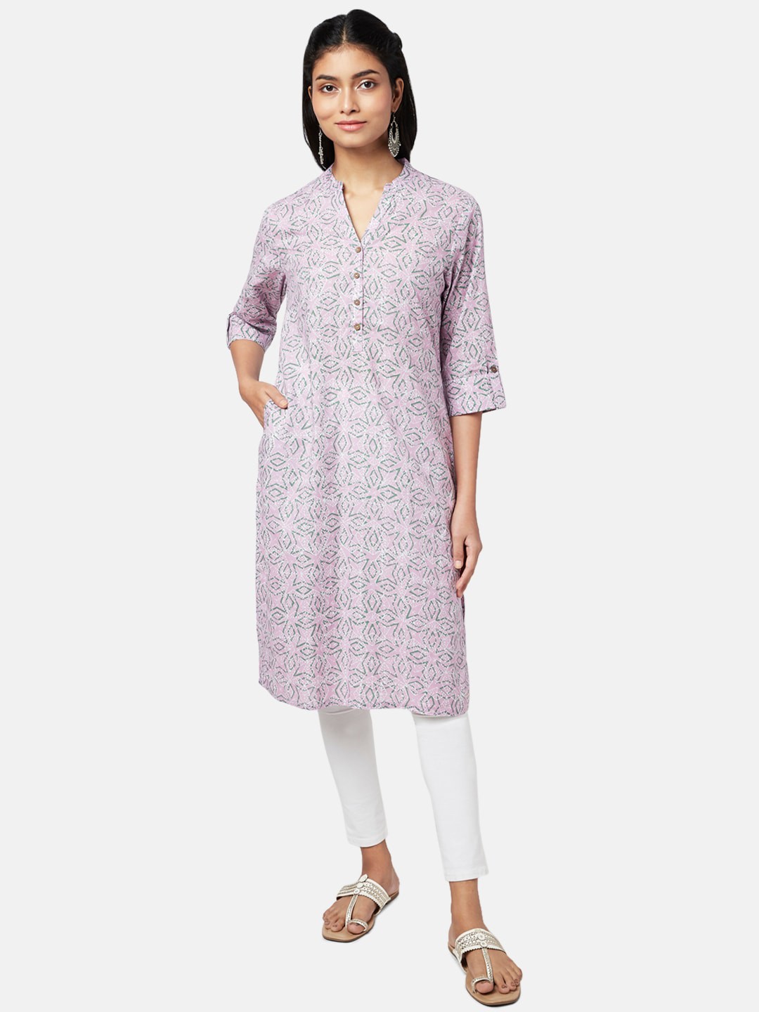 

RANGMANCH BY PANTALOONS Women Purple & Green Printed Cotton Straight Kurta