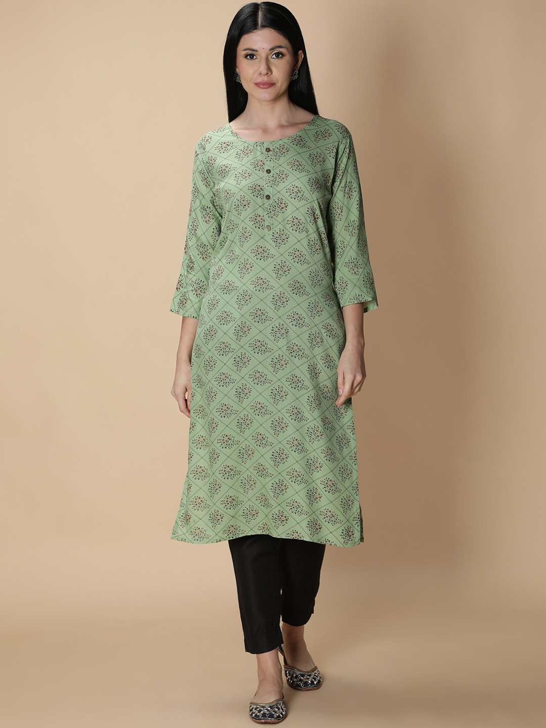 

Fabclub Women Green Ethnic Motifs Printed Straight Fit Kurta