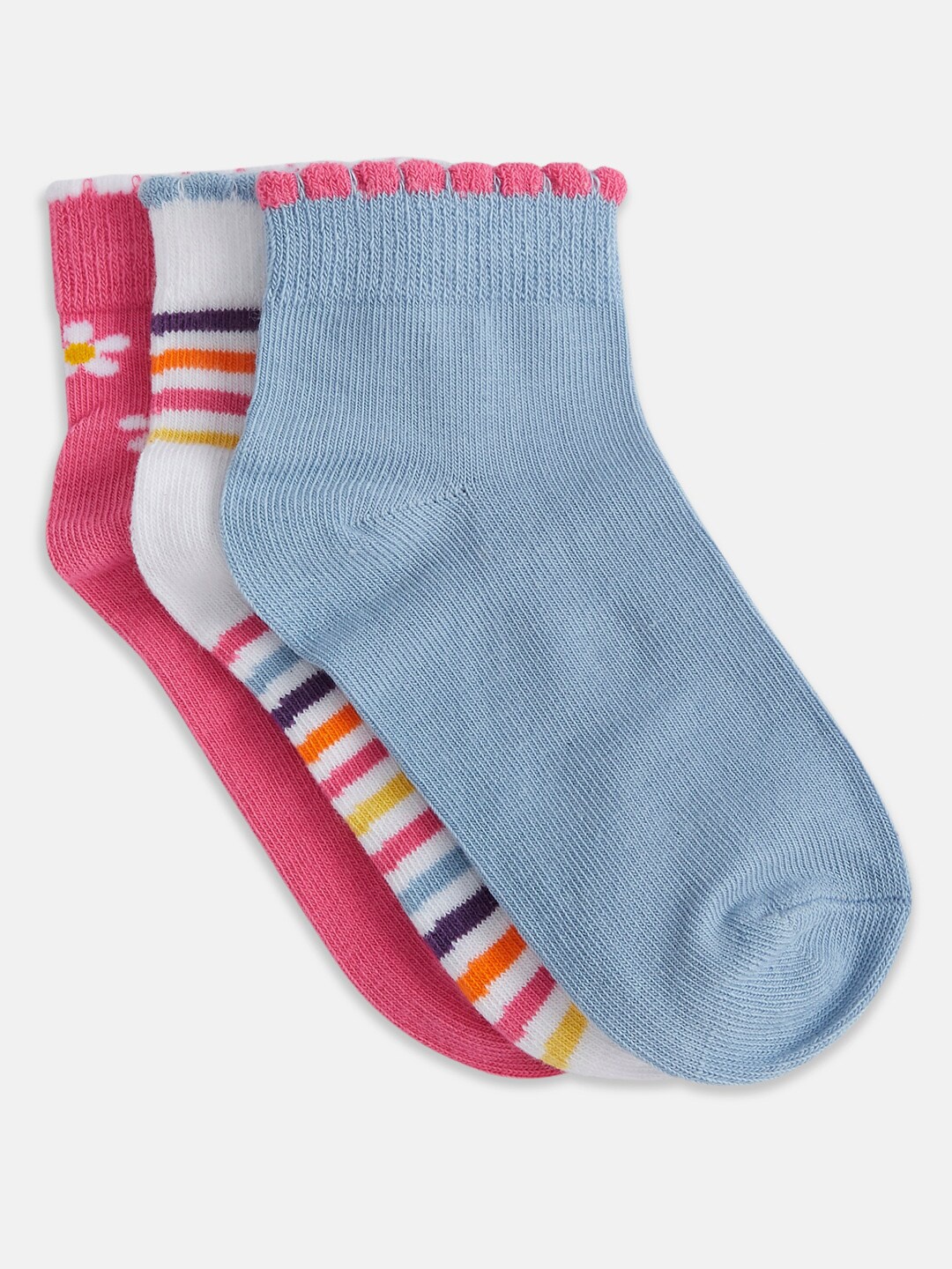

Pantaloons Junior Girls Pack Of 3 Patterned Cotton Ankle-Length Socks, Blue