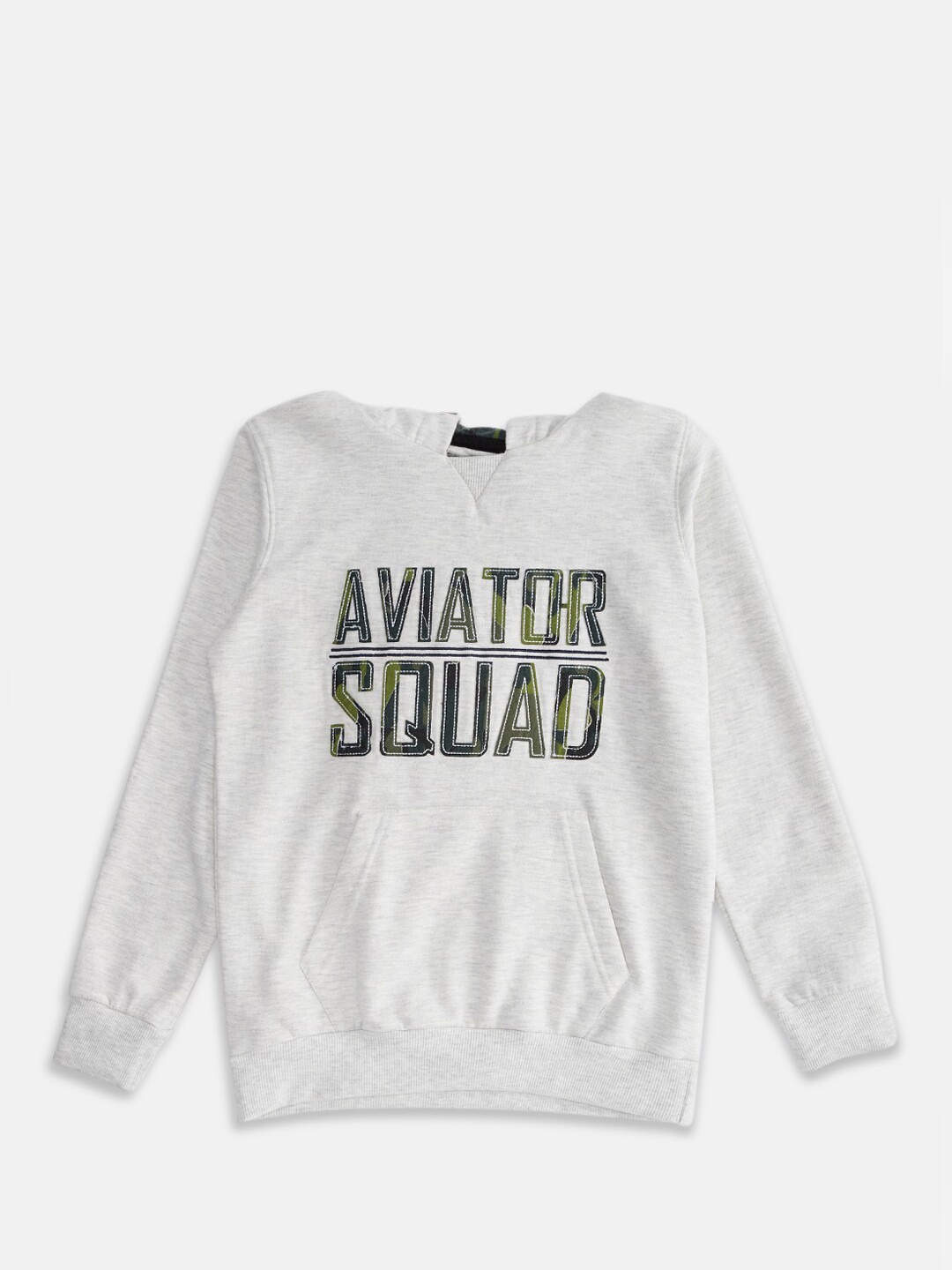 

Pantaloons Junior Boys Grey Melange Typography Printed Hooded Sweatshirt