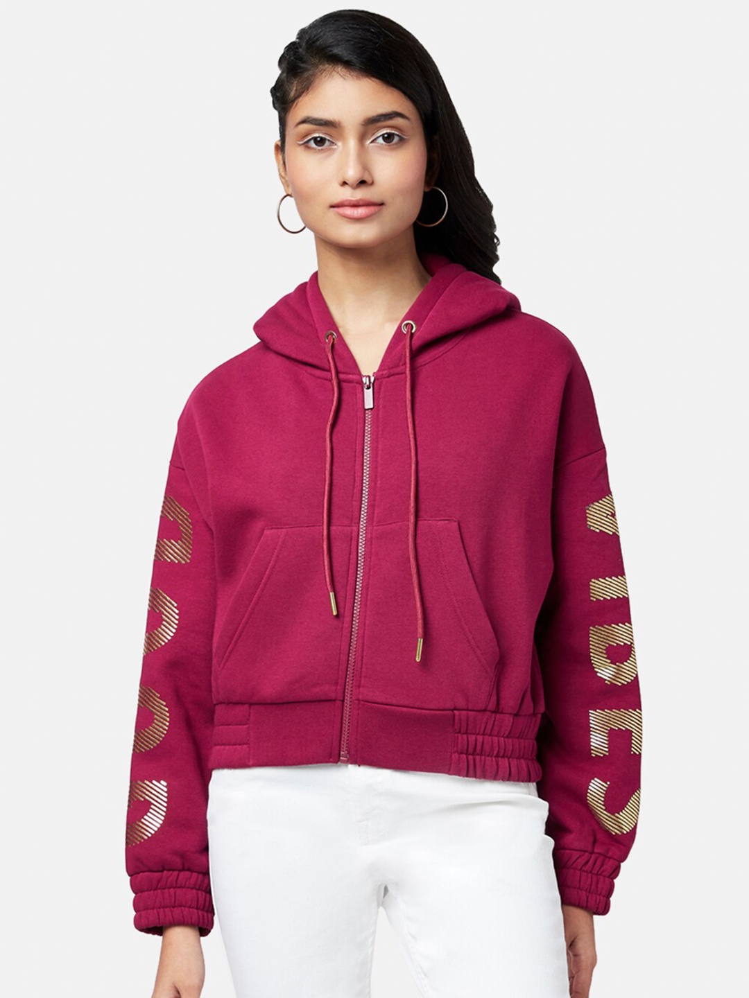

People Women Red Solid Hooded Sweatshirt