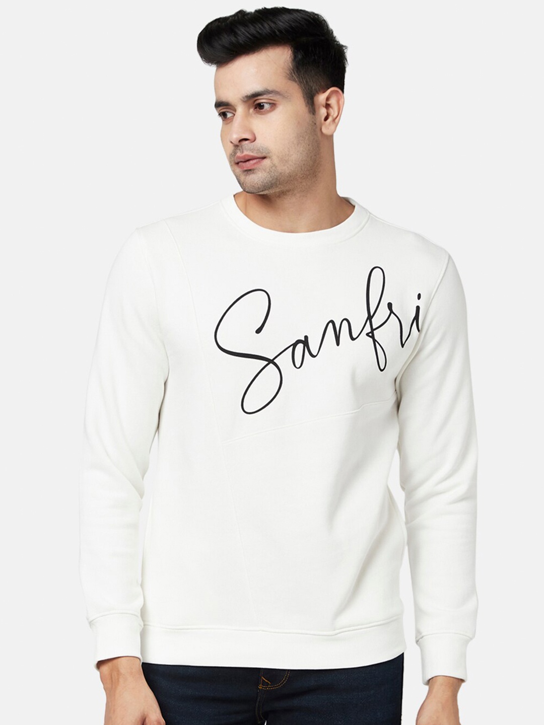 

SF JEANS by Pantaloons Men Off White Typography Printed Sweatshirt