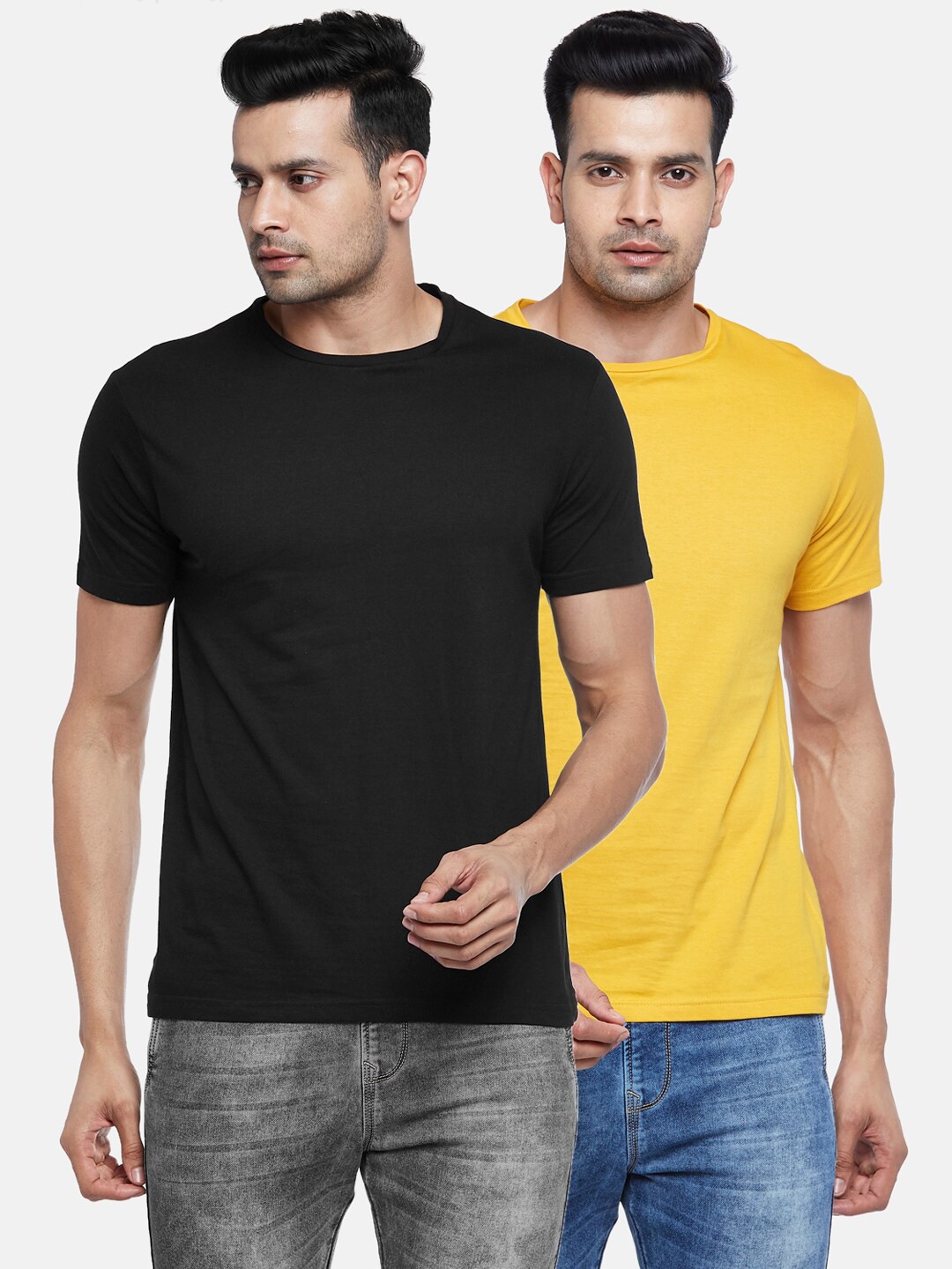 

People Men Yellow Slim Fit Cotton T-shirt