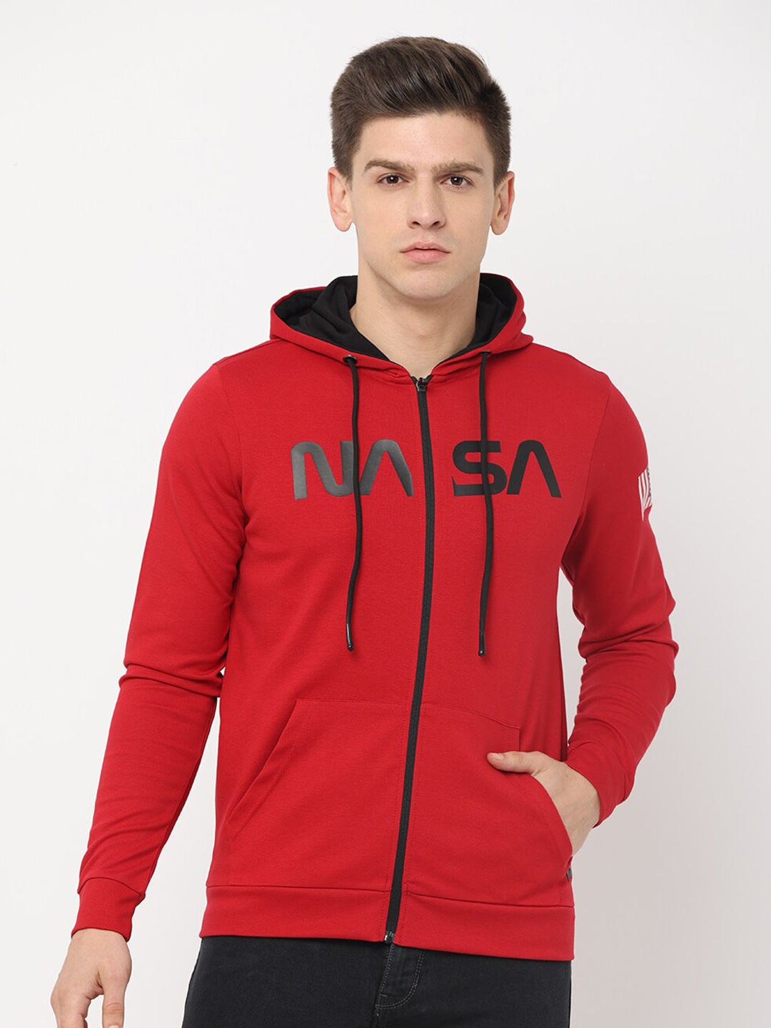 

POLONIUM Men Red Printed Hooded Sweatshirt