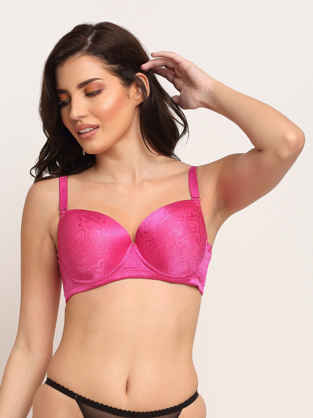 

Laceandme Pink Lightly Padded Non Wired Push-Up Bra