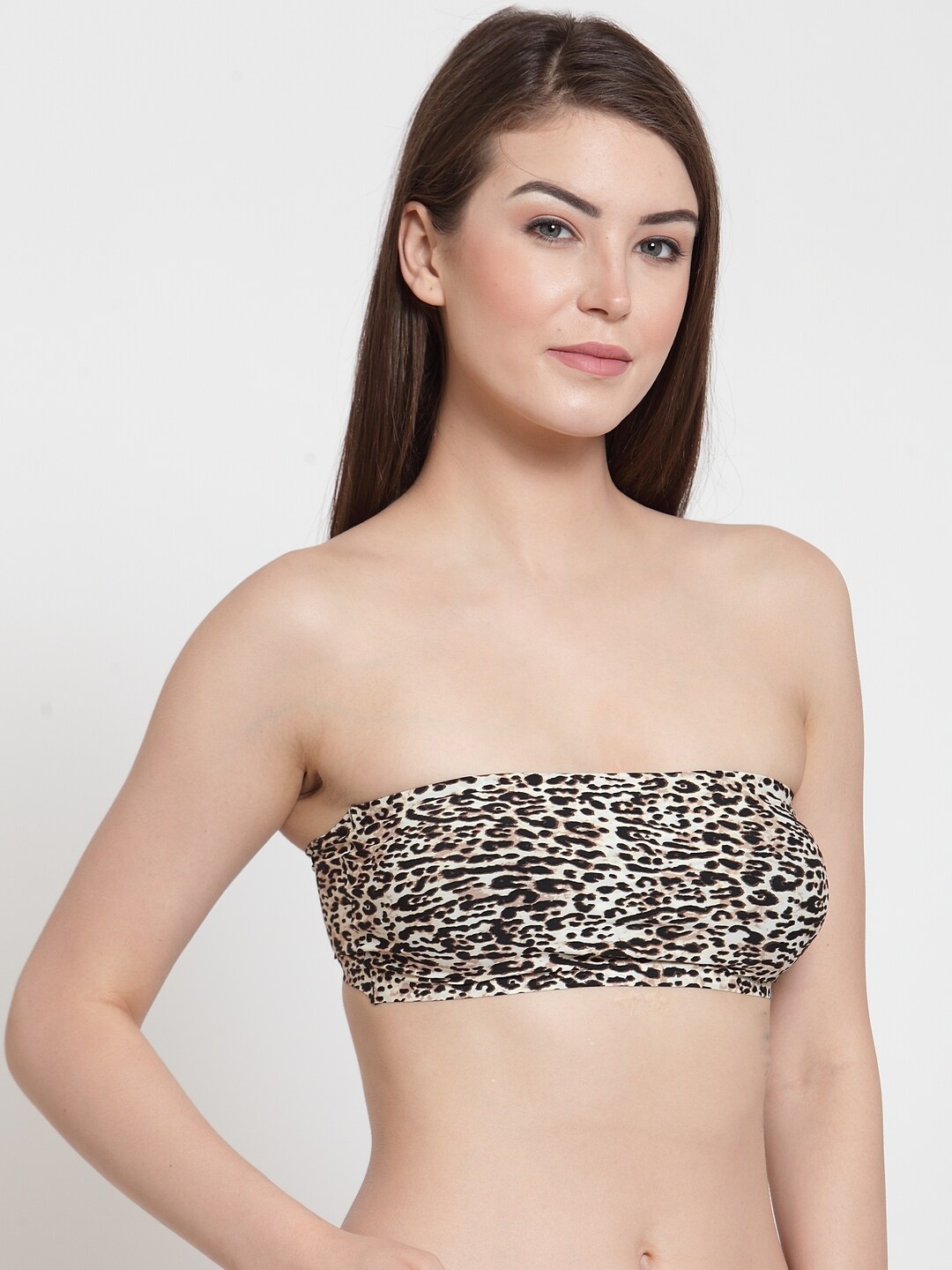 

Laceandme Brown & White Animal Lightly Padded Bandeau Bra