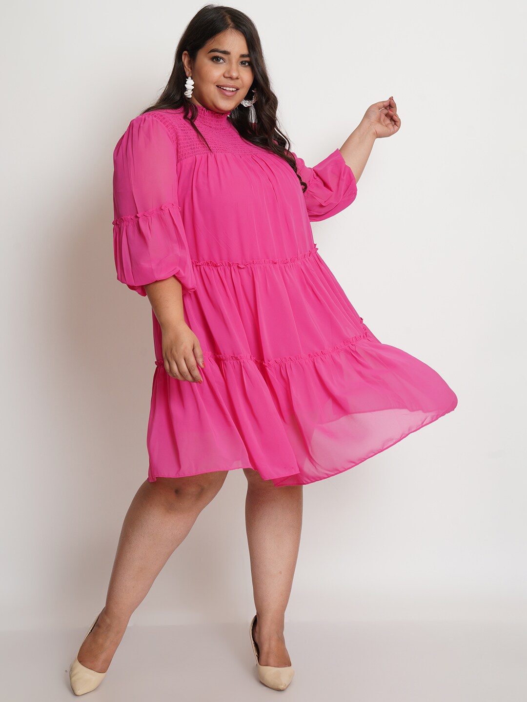 

IX IMPRESSION Women Pink Soild Fit and Flare Dress